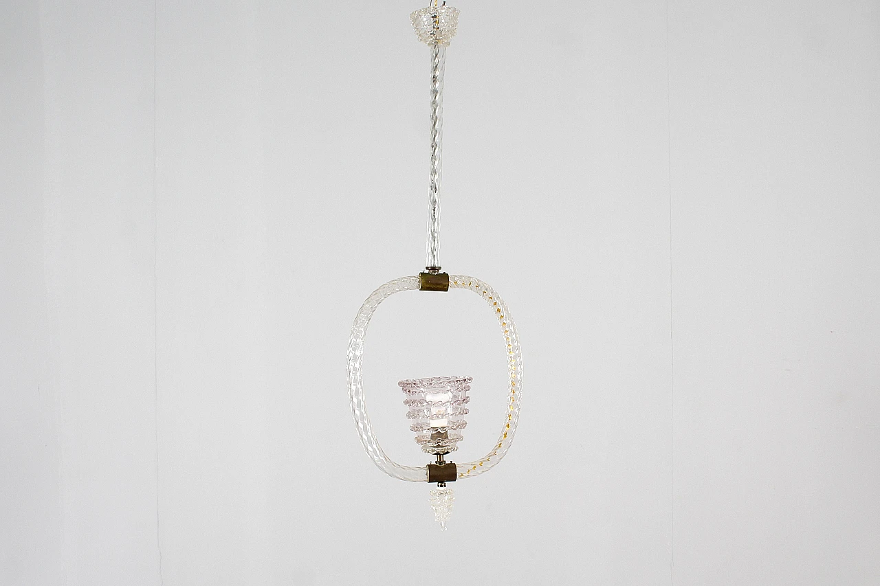 Lampadario in vetro e ottone attribuito a Barovier & Toso, anni '30 4