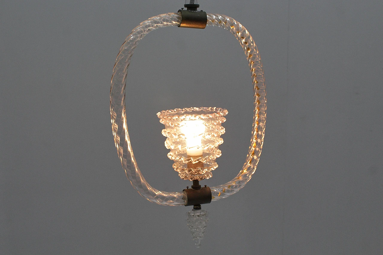 Lampadario in vetro e ottone attribuito a Barovier & Toso, anni '30 14