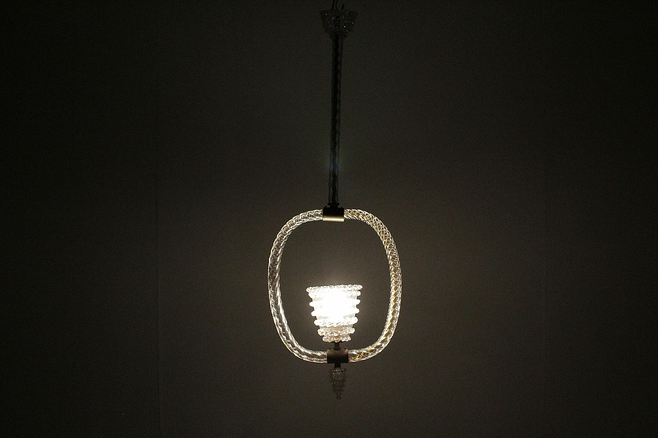 Lampadario in vetro e ottone attribuito a Barovier & Toso, anni '30 15