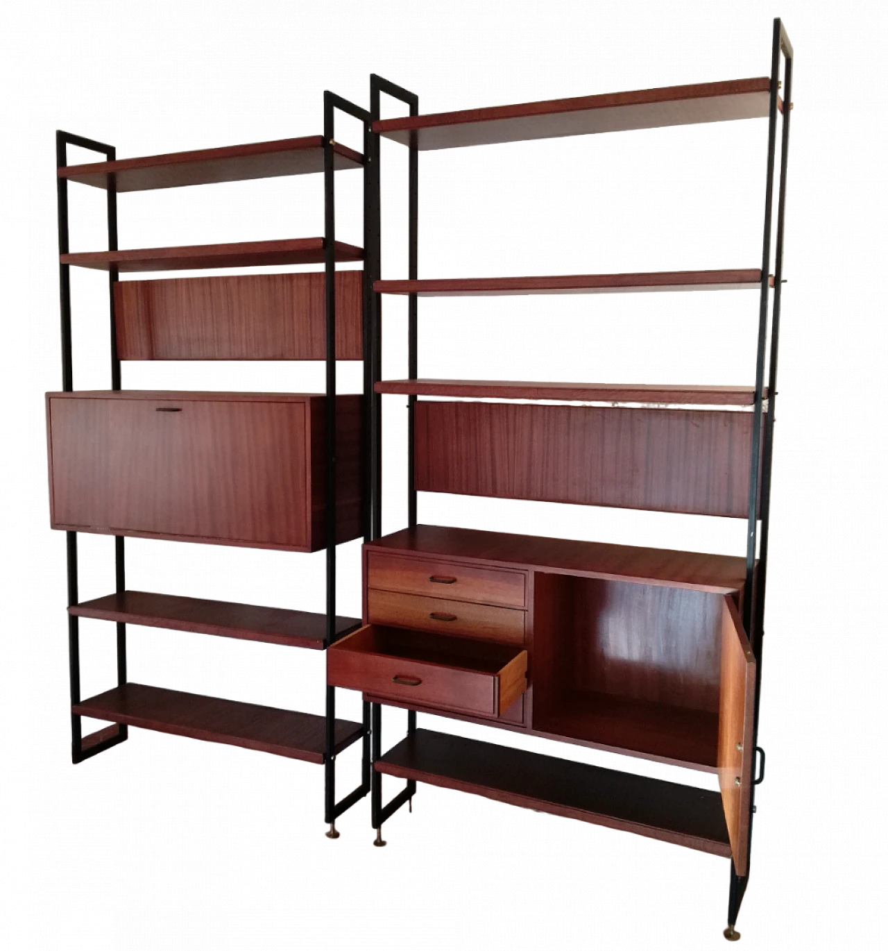 Danish-style metal and wood bookcase, 1960s 10