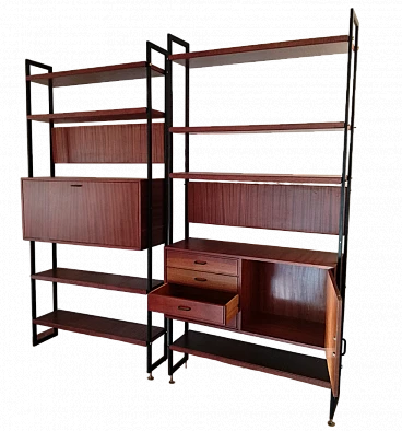 Danish-style metal and wood bookcase, 1960s