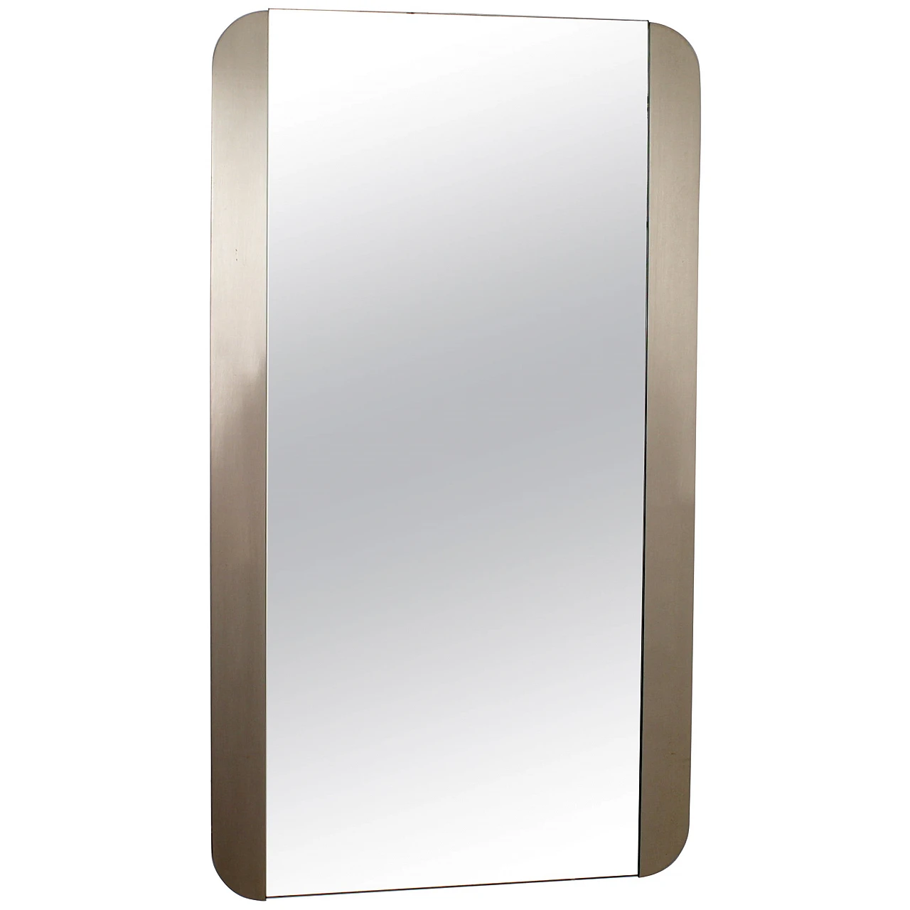 Satin metal wall mirror with rounded corners, 1970s 1