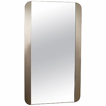 Satin metal wall mirror with rounded corners, 1970s