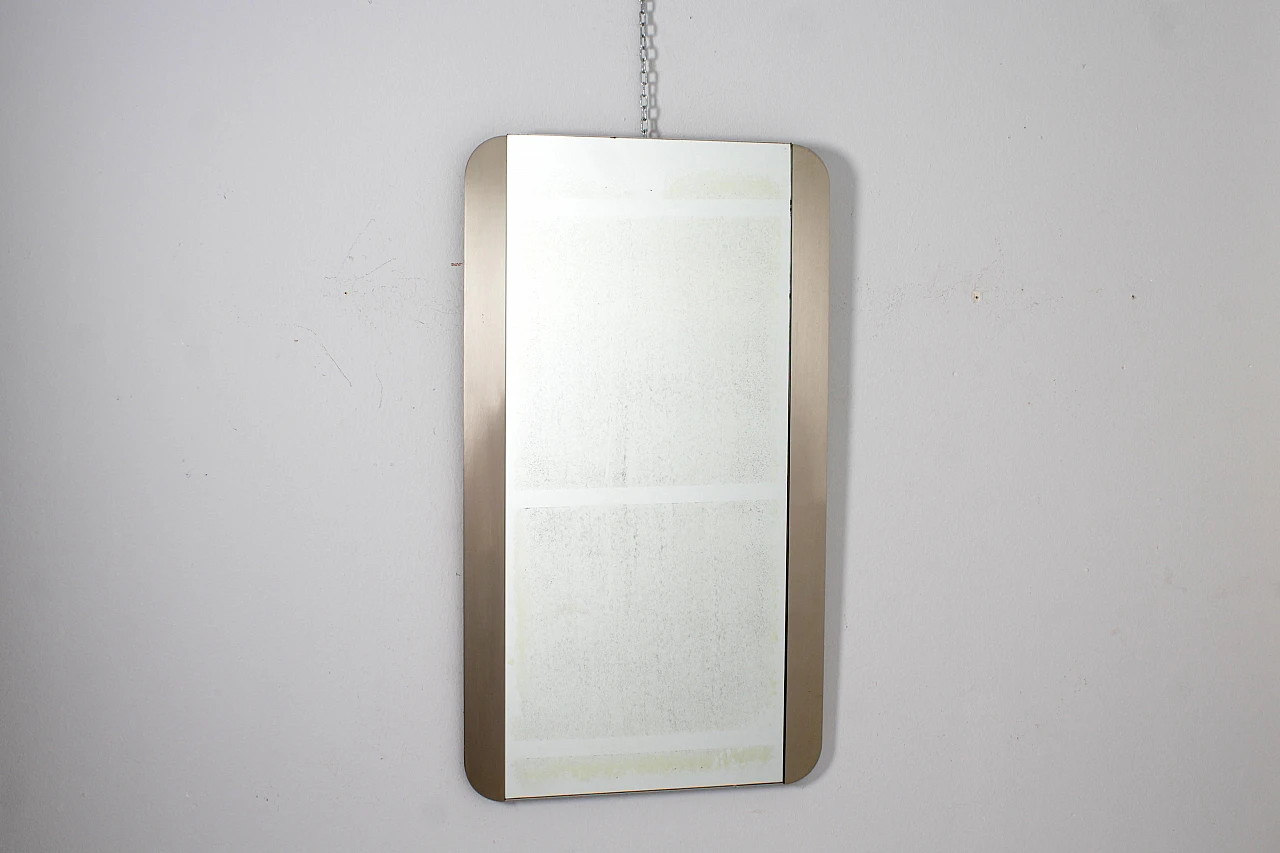 Satin metal wall mirror with rounded corners, 1970s 2