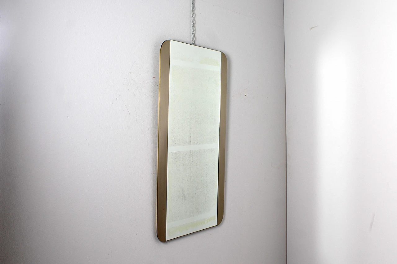 Satin metal wall mirror with rounded corners, 1970s 3