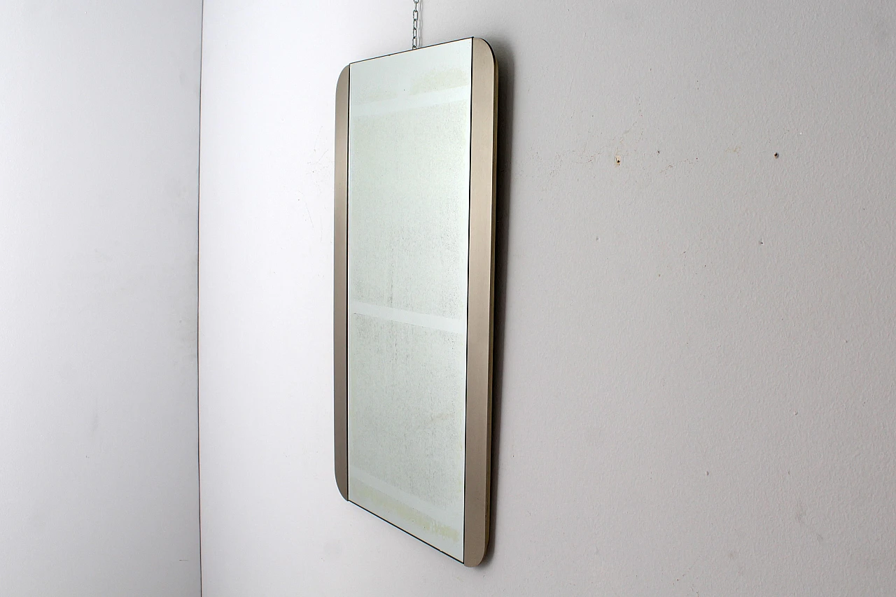 Satin metal wall mirror with rounded corners, 1970s 4