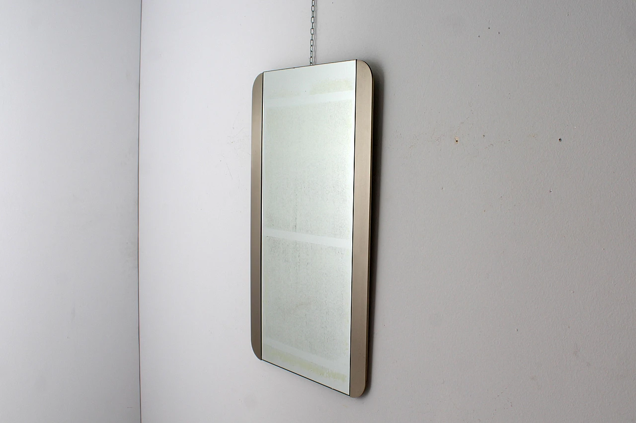 Satin metal wall mirror with rounded corners, 1970s 5