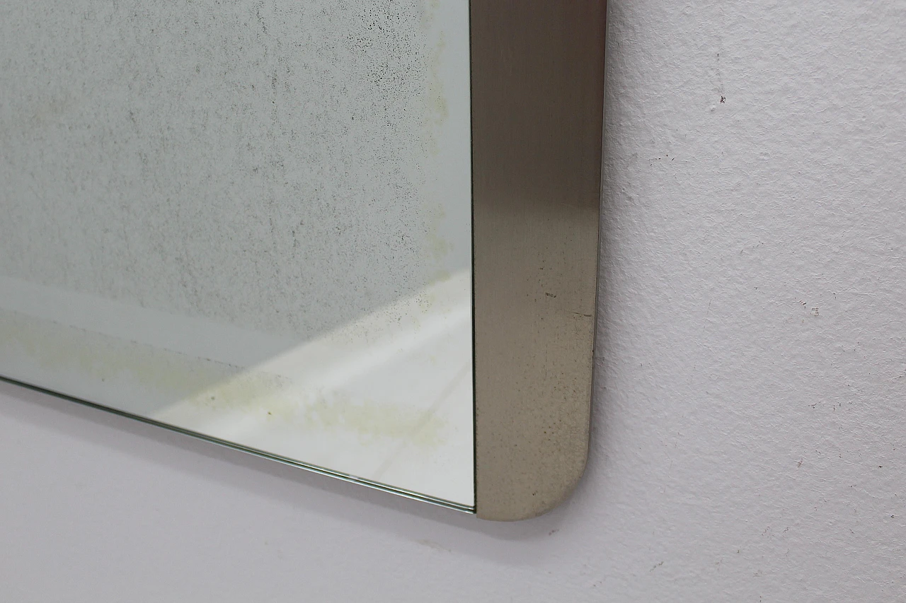Satin metal wall mirror with rounded corners, 1970s 7