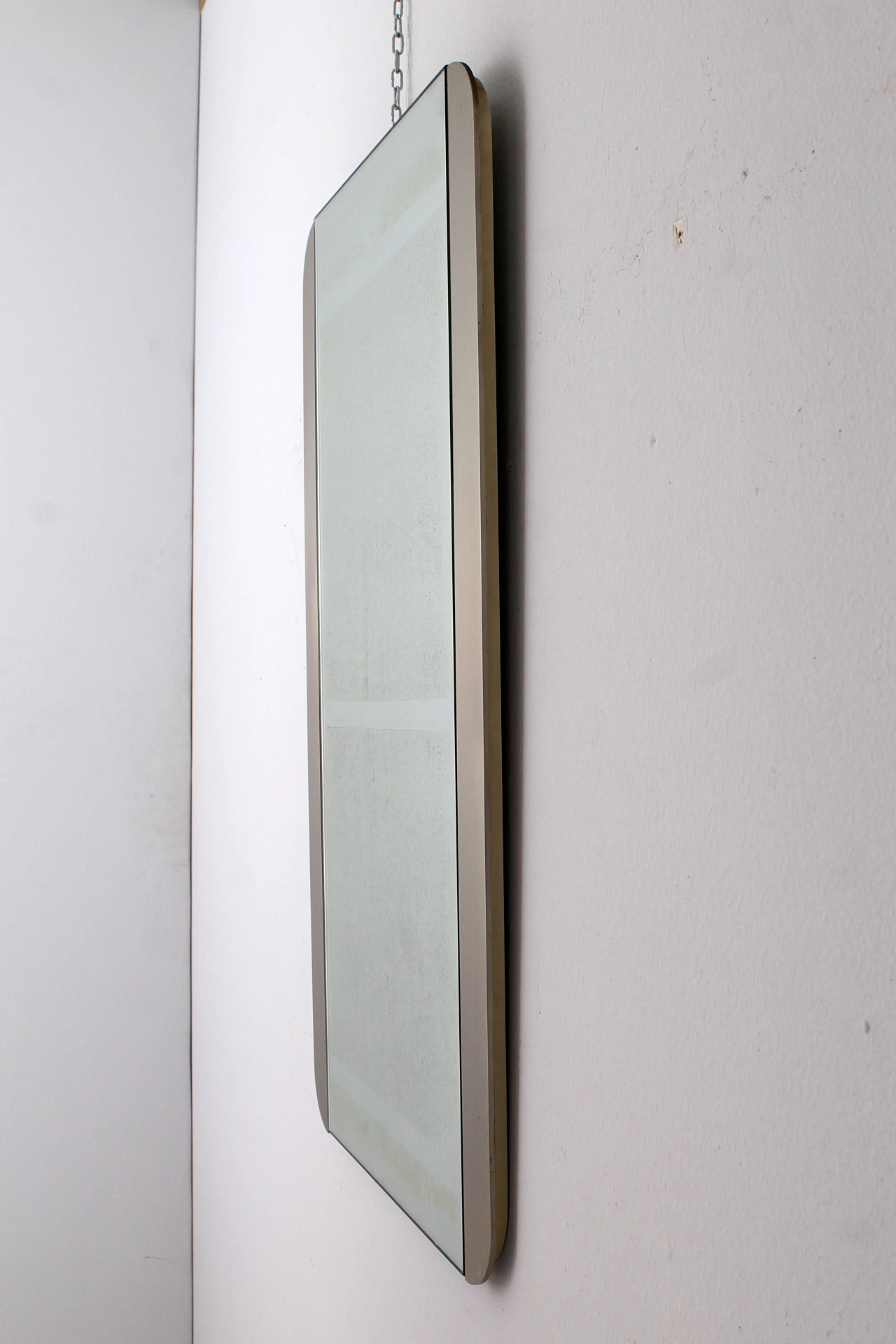 Satin metal wall mirror with rounded corners, 1970s 9