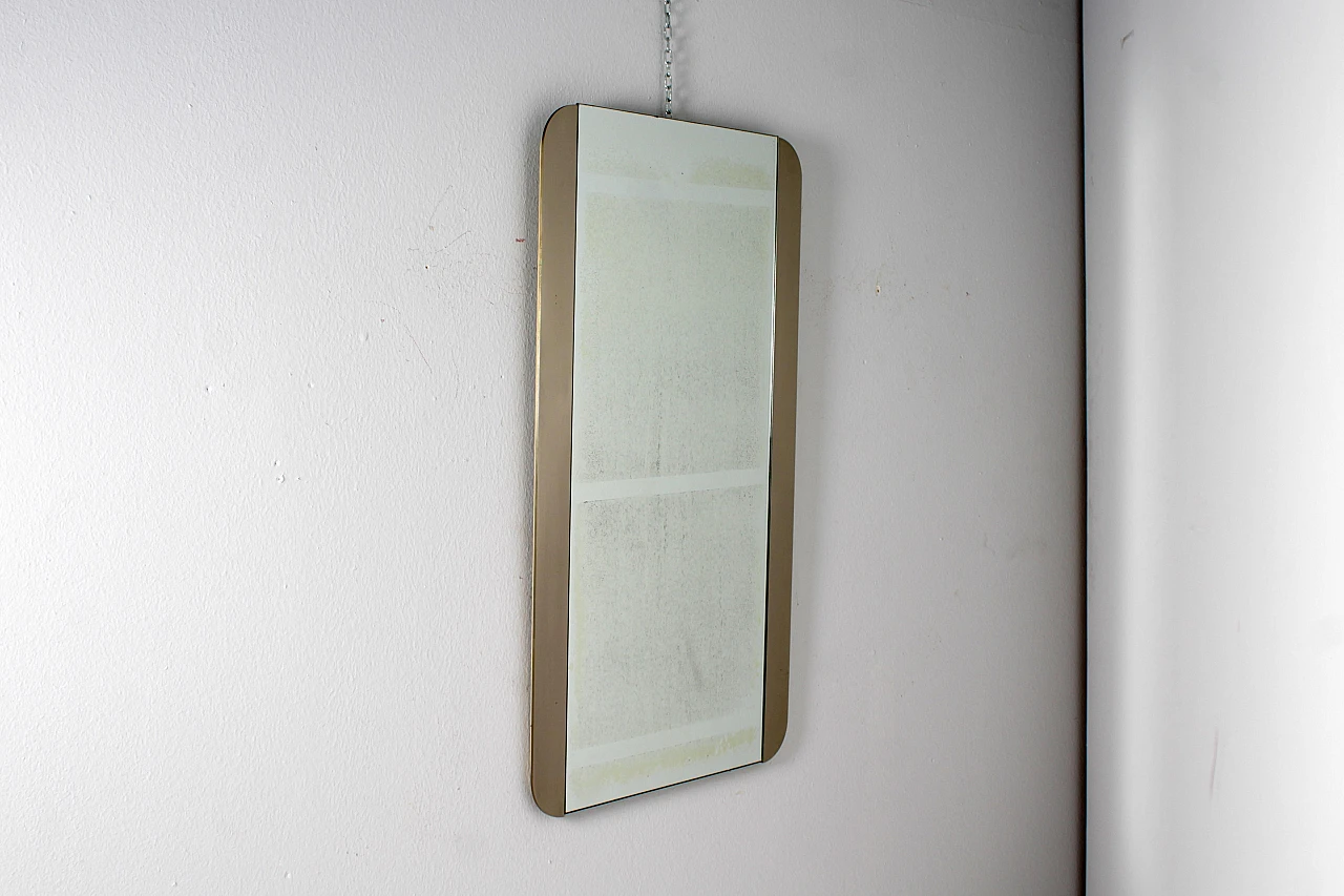 Satin metal wall mirror with rounded corners, 1970s 11