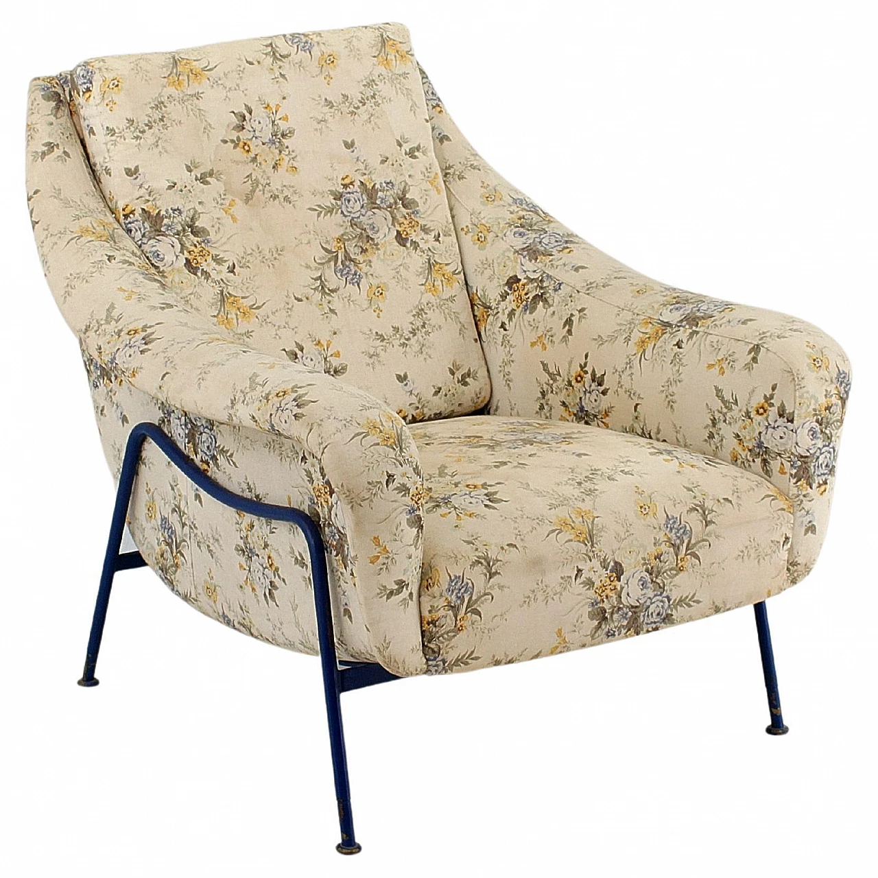 Blue metal and fabric armchair in the style of G. Rinaldi, 1950s 1