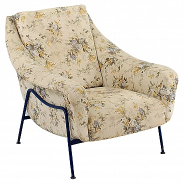 Blue metal and fabric armchair in the style of G. Rinaldi, 1950s