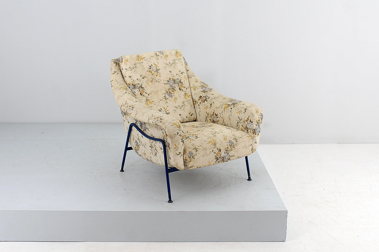 Blue metal and fabric armchair in the style of G. Rinaldi, 1950s 2