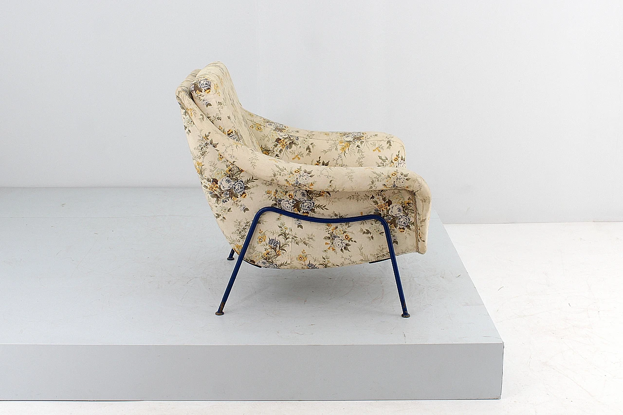 Blue metal and fabric armchair in the style of G. Rinaldi, 1950s 3