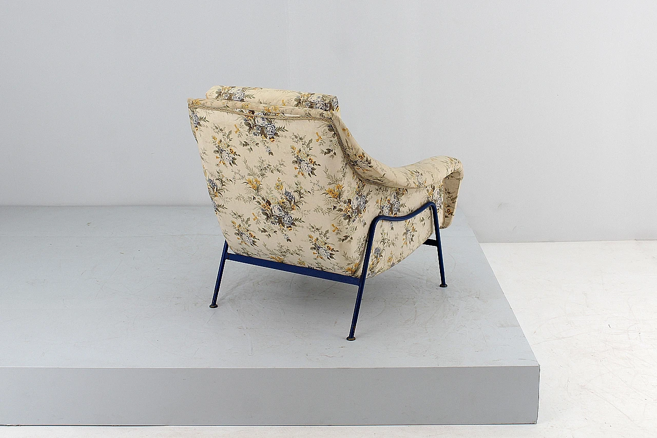 Blue metal and fabric armchair in the style of G. Rinaldi, 1950s 4
