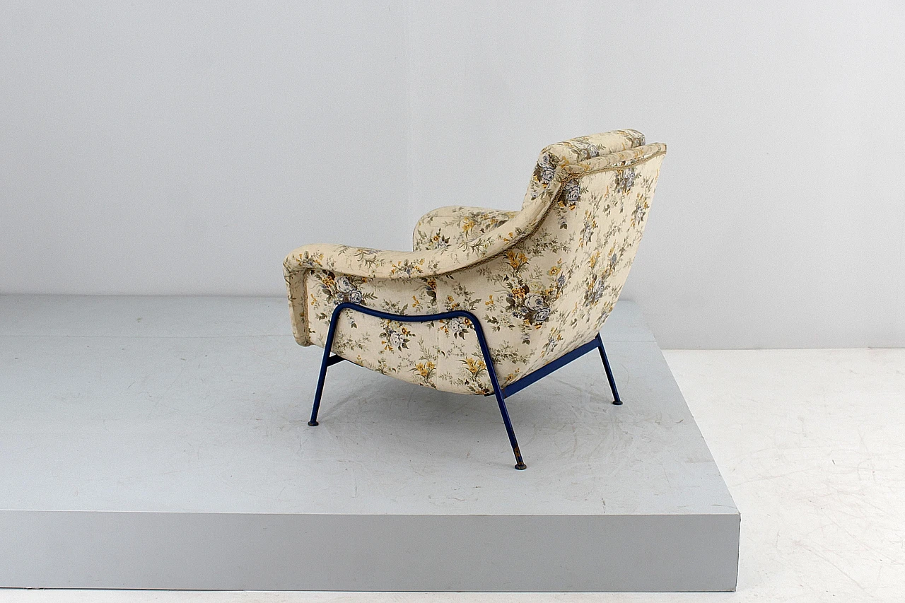 Blue metal and fabric armchair in the style of G. Rinaldi, 1950s 6