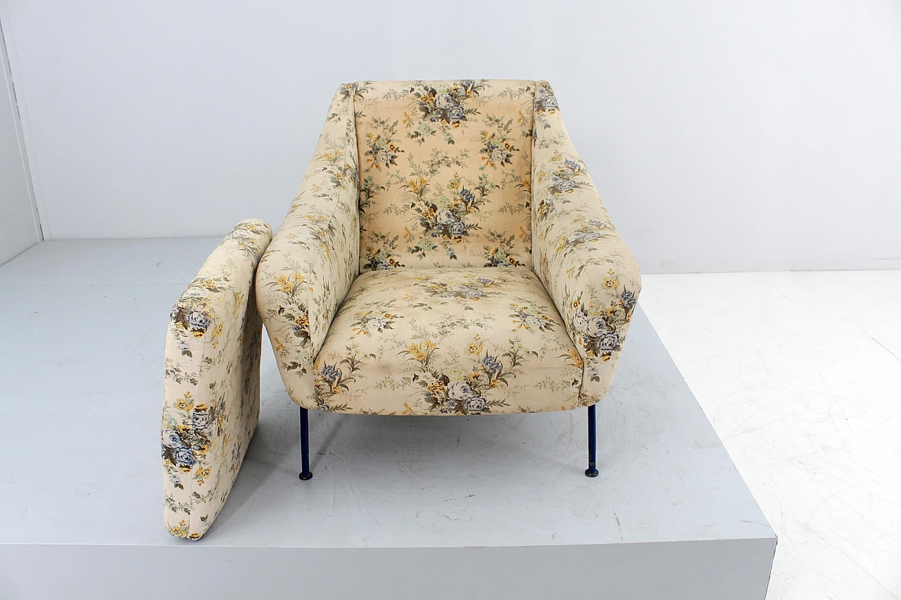 Blue metal and fabric armchair in the style of G. Rinaldi, 1950s 10