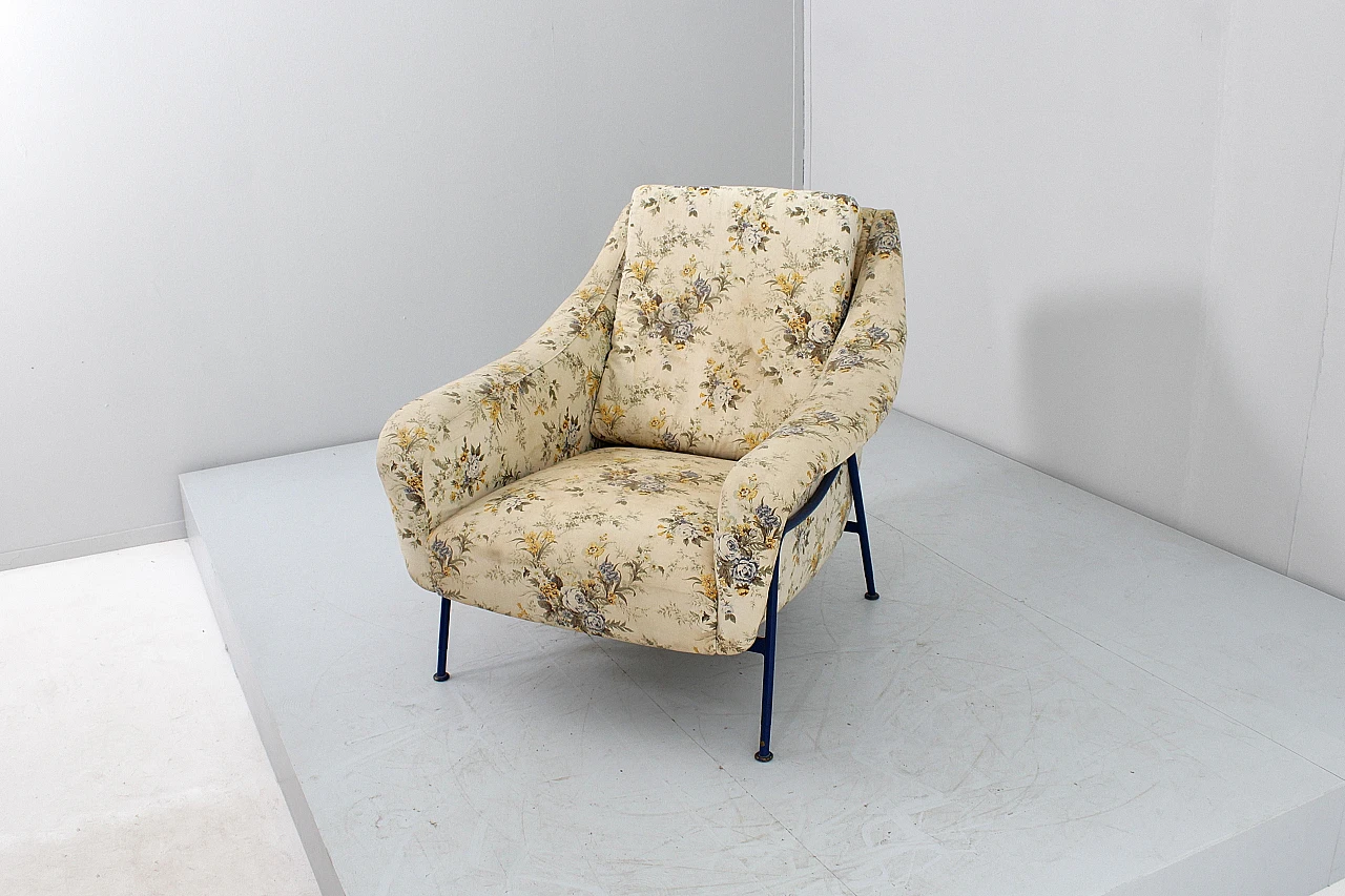 Blue metal and fabric armchair in the style of G. Rinaldi, 1950s 13
