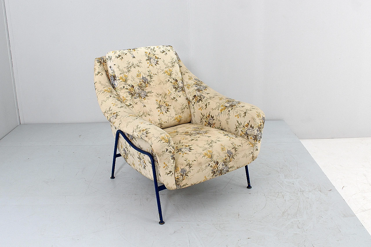 Blue metal and fabric armchair in the style of G. Rinaldi, 1950s 14