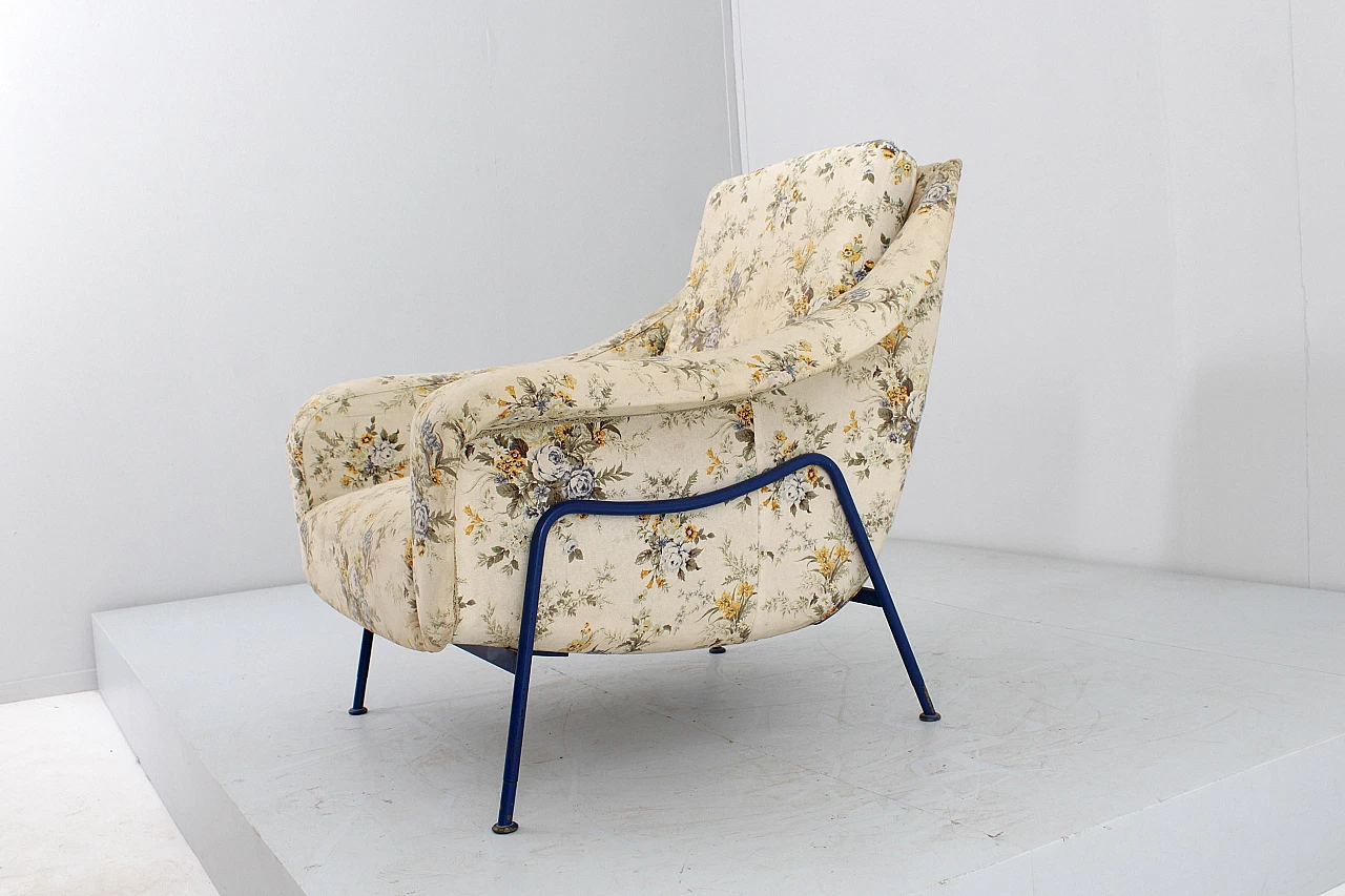 Blue metal and fabric armchair in the style of G. Rinaldi, 1950s 15
