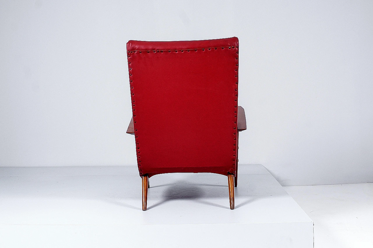 Wood and red leather armchair attributed to Carlo Graffi, 1950s 5