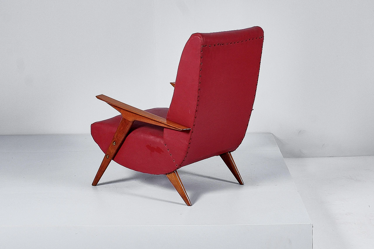 Wood and red leather armchair attributed to Carlo Graffi, 1950s 6