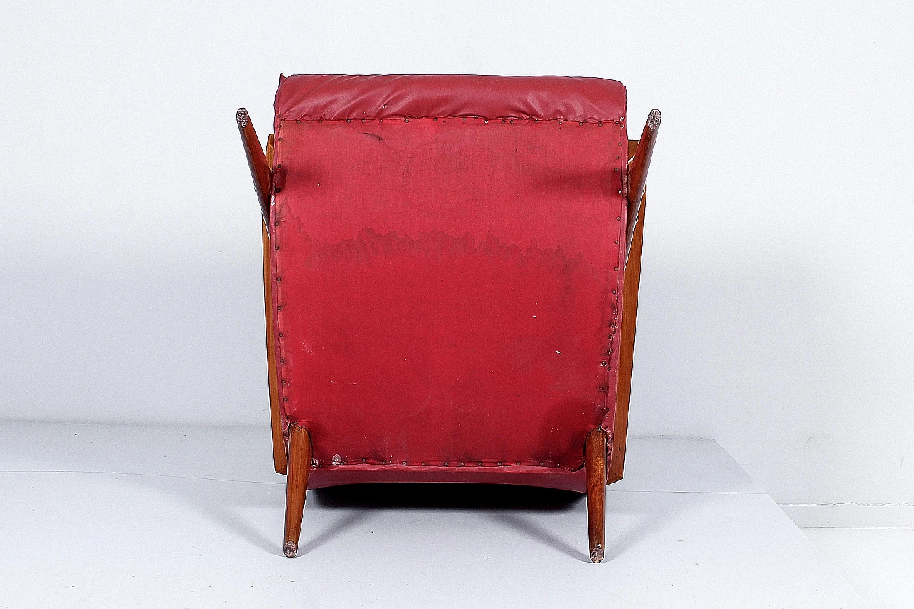 Wood and red leather armchair attributed to Carlo Graffi, 1950s 11