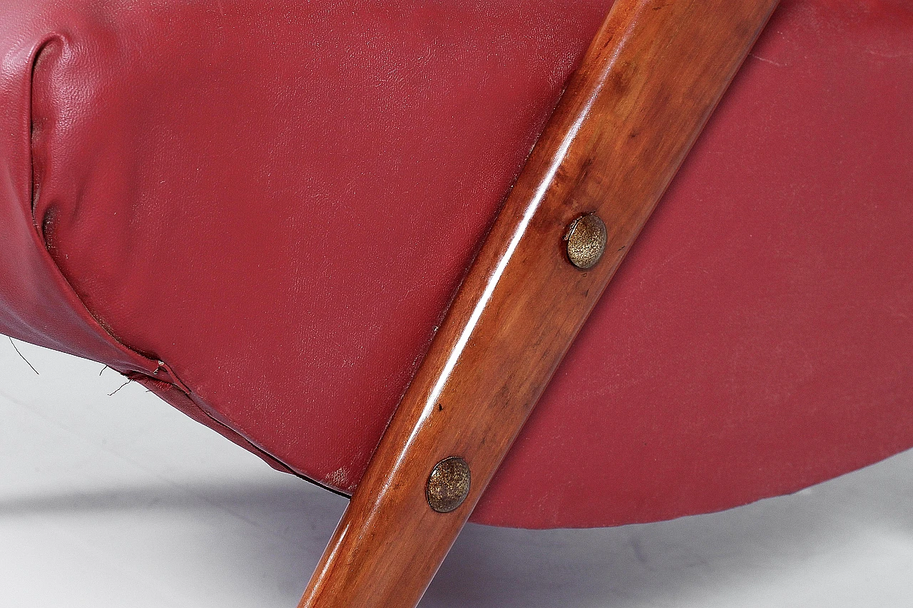 Wood and red leather armchair attributed to Carlo Graffi, 1950s 14