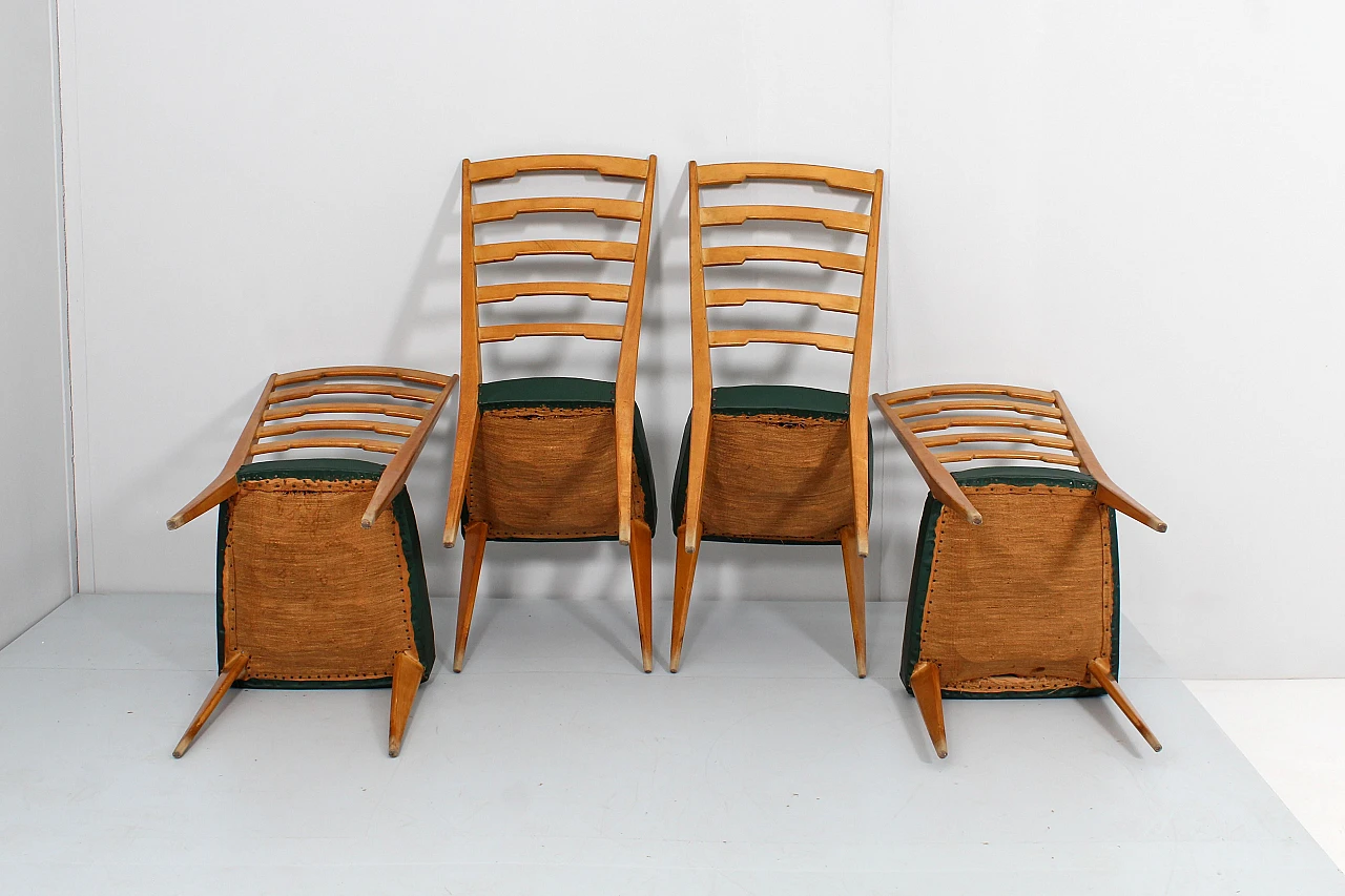 4 Chairs in wood and green skai in the style of Paolo Buffa, 1960s 5