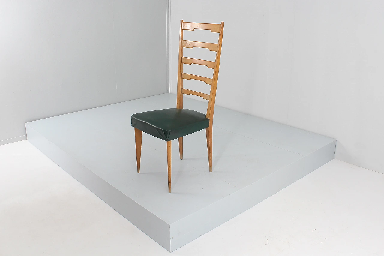 4 Chairs in wood and green skai in the style of Paolo Buffa, 1960s 9