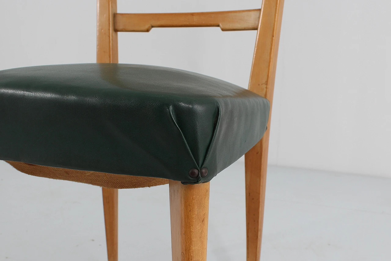 4 Chairs in wood and green skai in the style of Paolo Buffa, 1960s 11