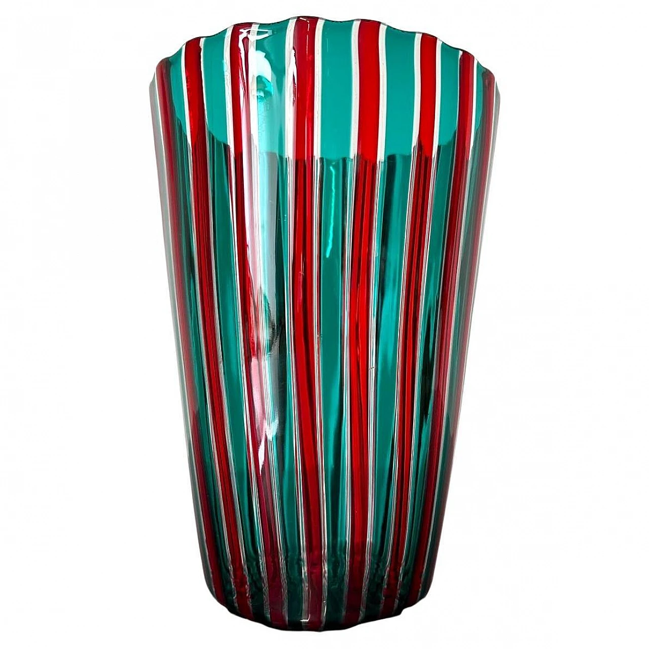 Red and green glass vase by Gio Ponti for Venini, 1988 1