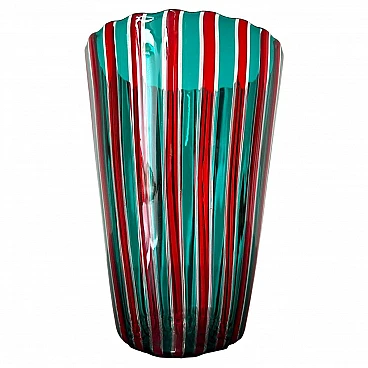 Red and green glass vase by Gio Ponti for Venini, 1988