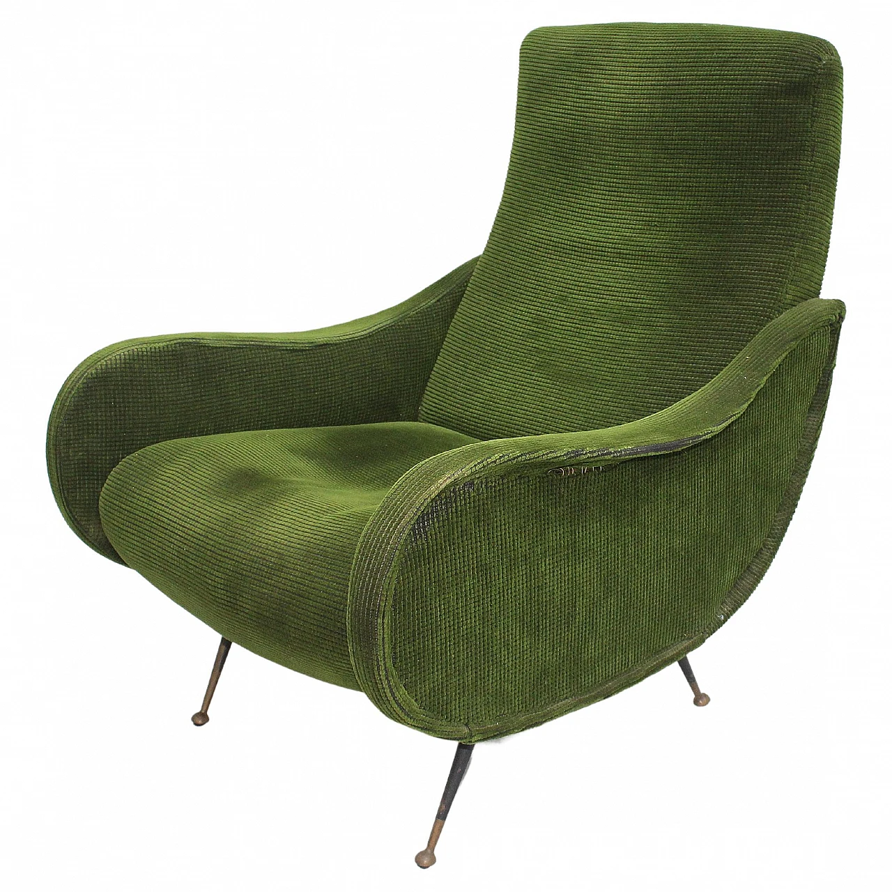 Wood and green velvet armchair in the style of M. Zanuso, 1950s 1