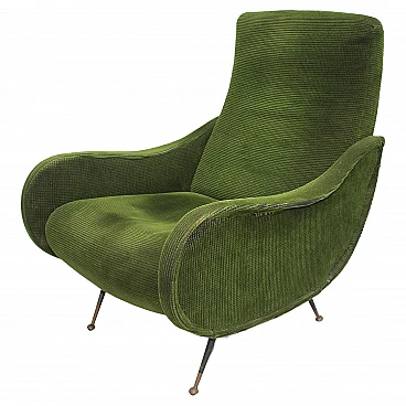 Wood and green velvet armchair in the style of M. Zanuso, 1950s
