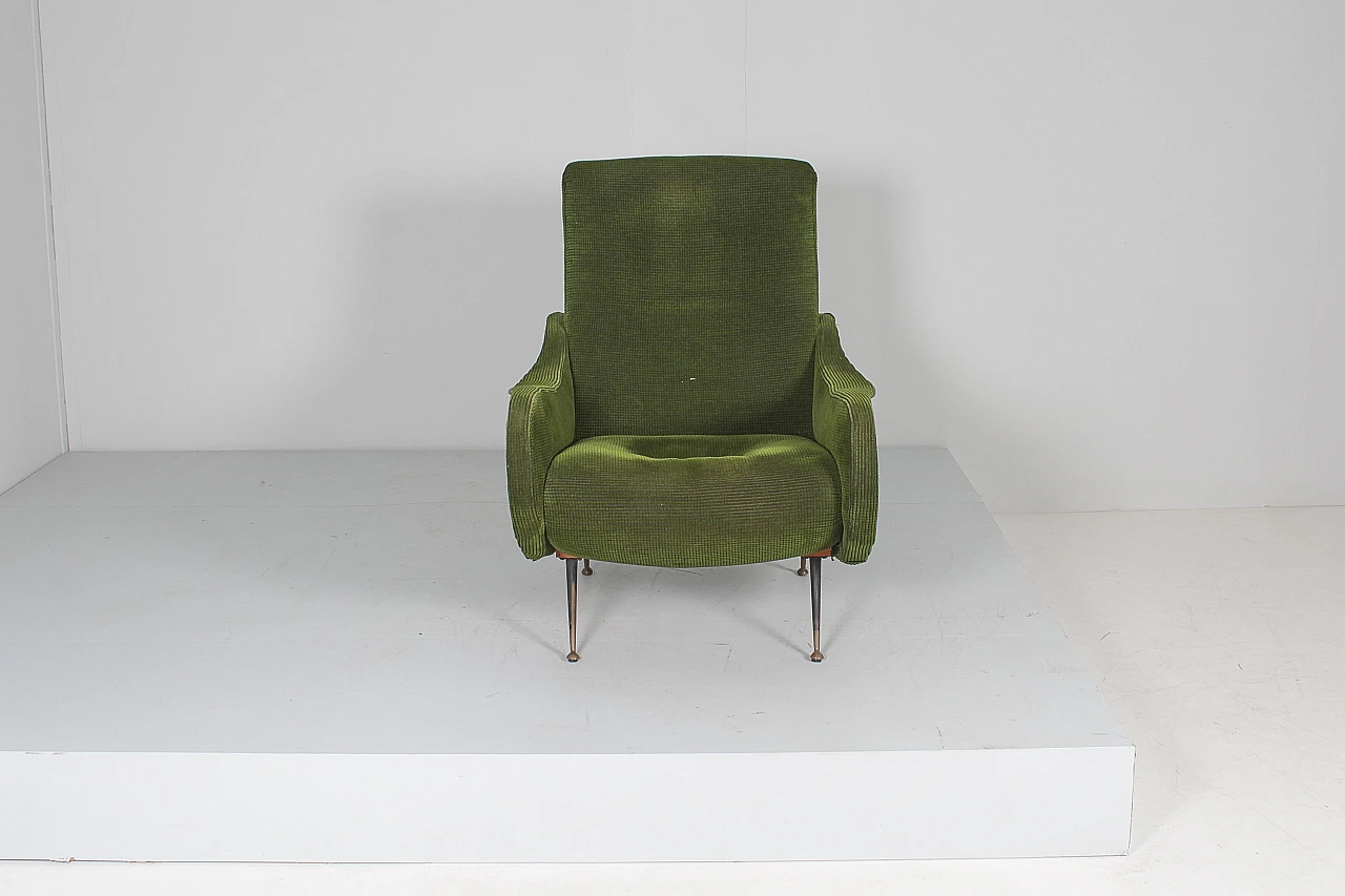 Wood and green velvet armchair in the style of M. Zanuso, 1950s 2