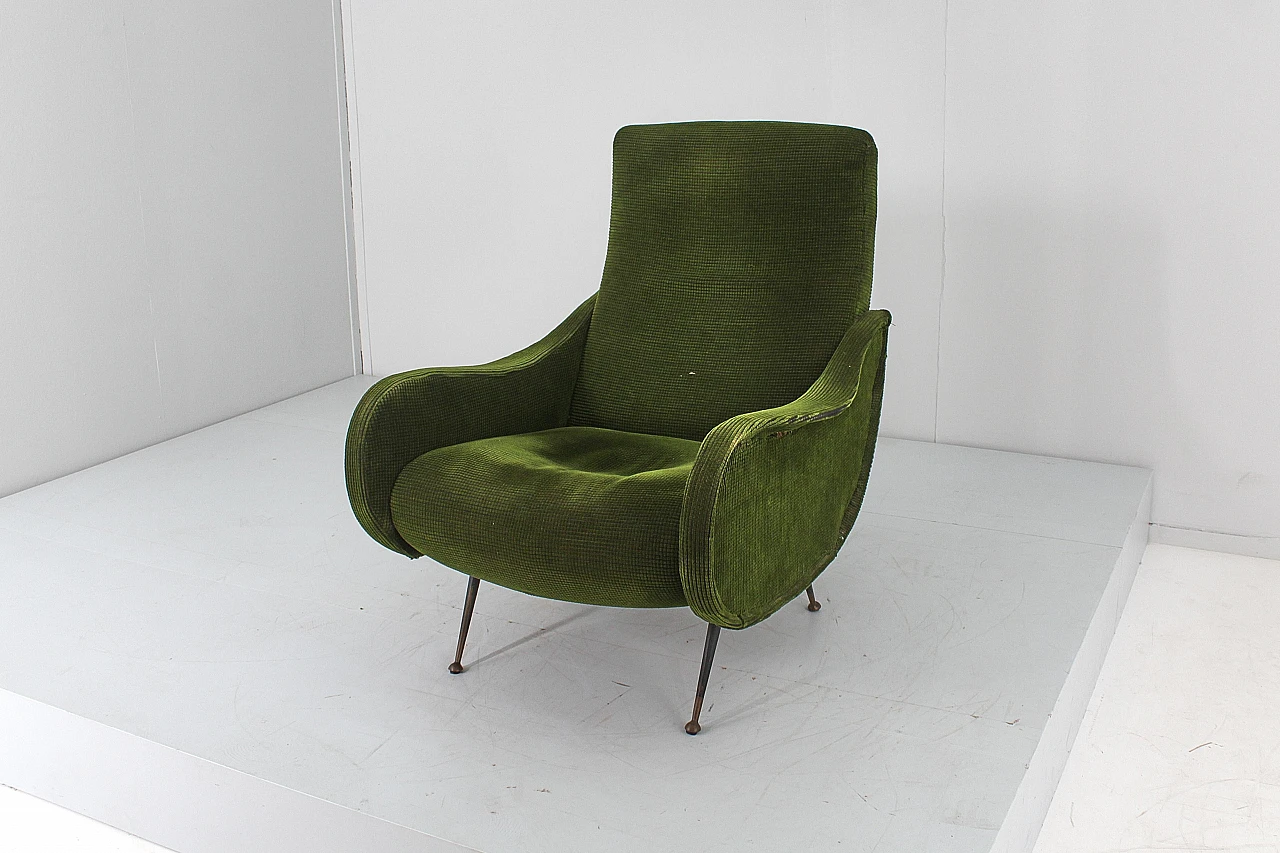 Wood and green velvet armchair in the style of M. Zanuso, 1950s 3