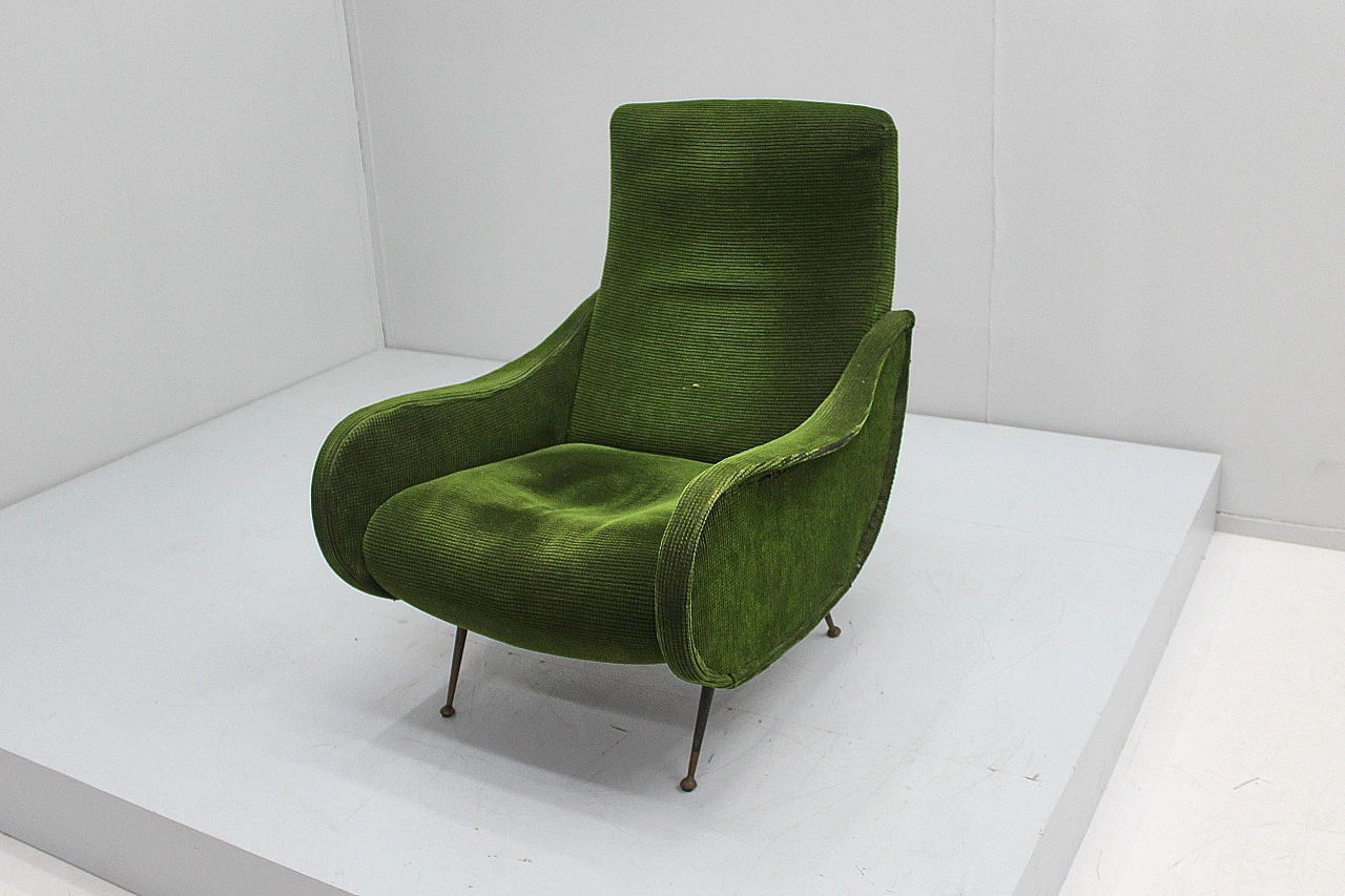 Wood and green velvet armchair in the style of M. Zanuso, 1950s 4