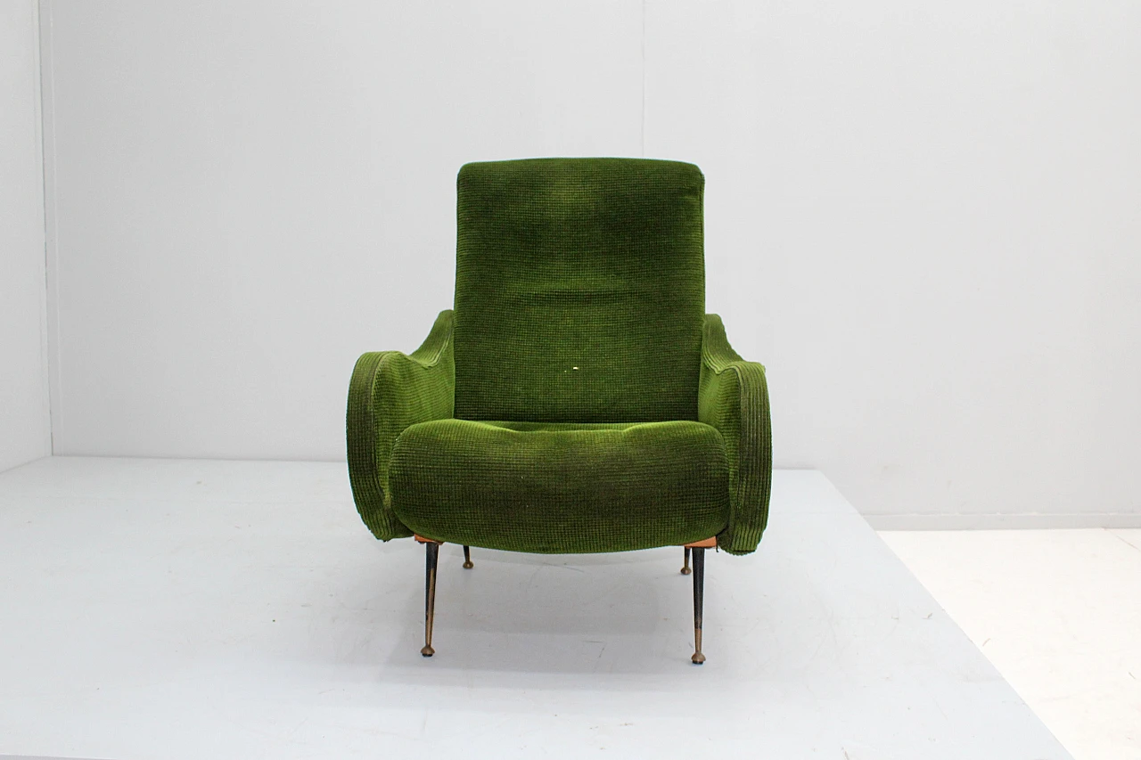 Wood and green velvet armchair in the style of M. Zanuso, 1950s 5