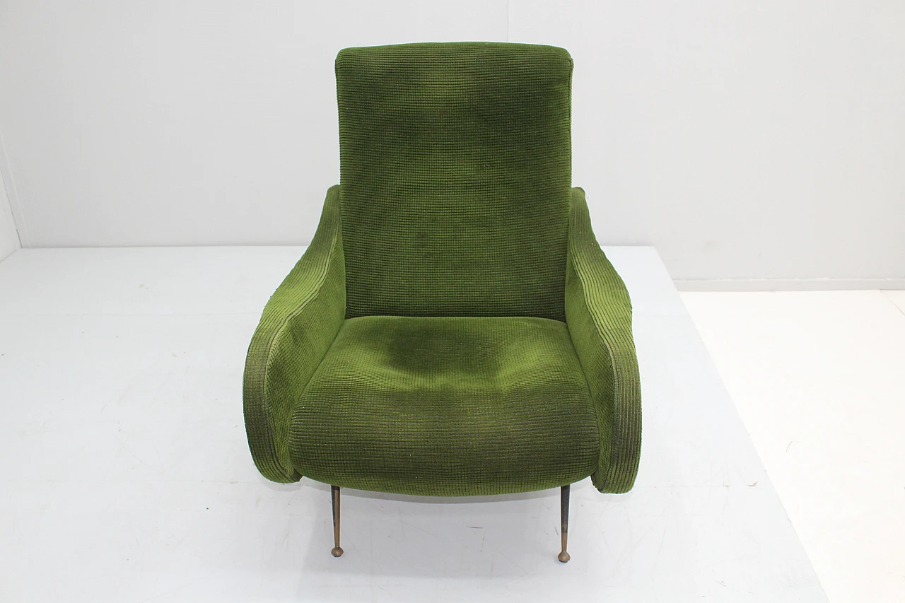 Wood and green velvet armchair in the style of M. Zanuso, 1950s 6