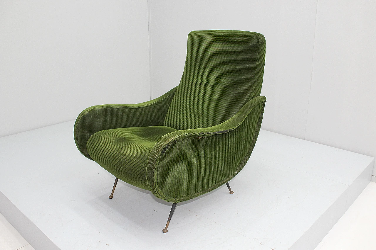 Wood and green velvet armchair in the style of M. Zanuso, 1950s 7