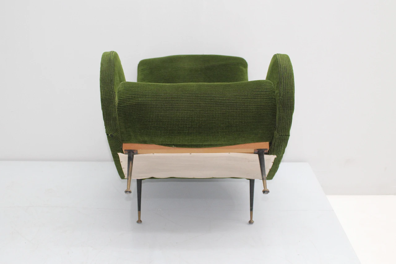 Wood and green velvet armchair in the style of M. Zanuso, 1950s 10