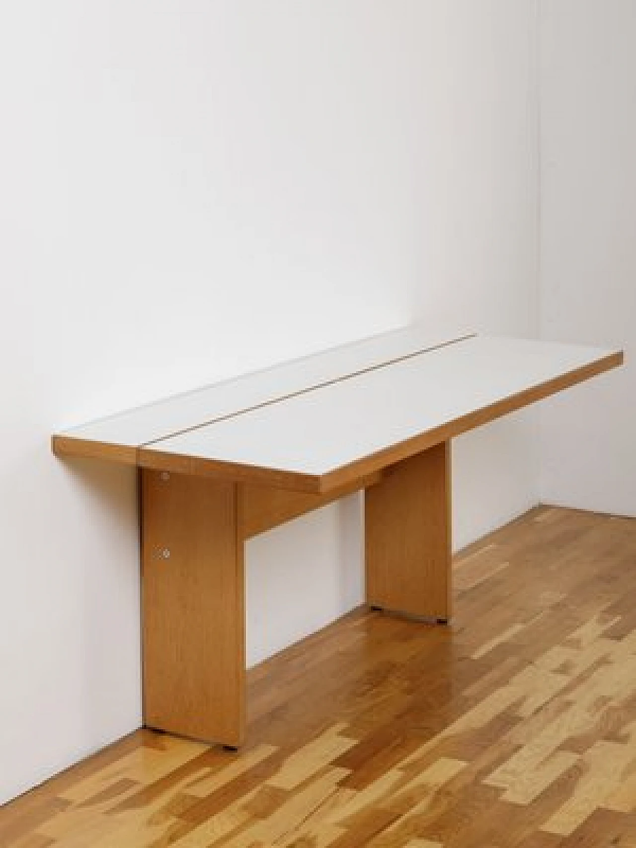 Console table in light wood and white laminate, 1980s 5