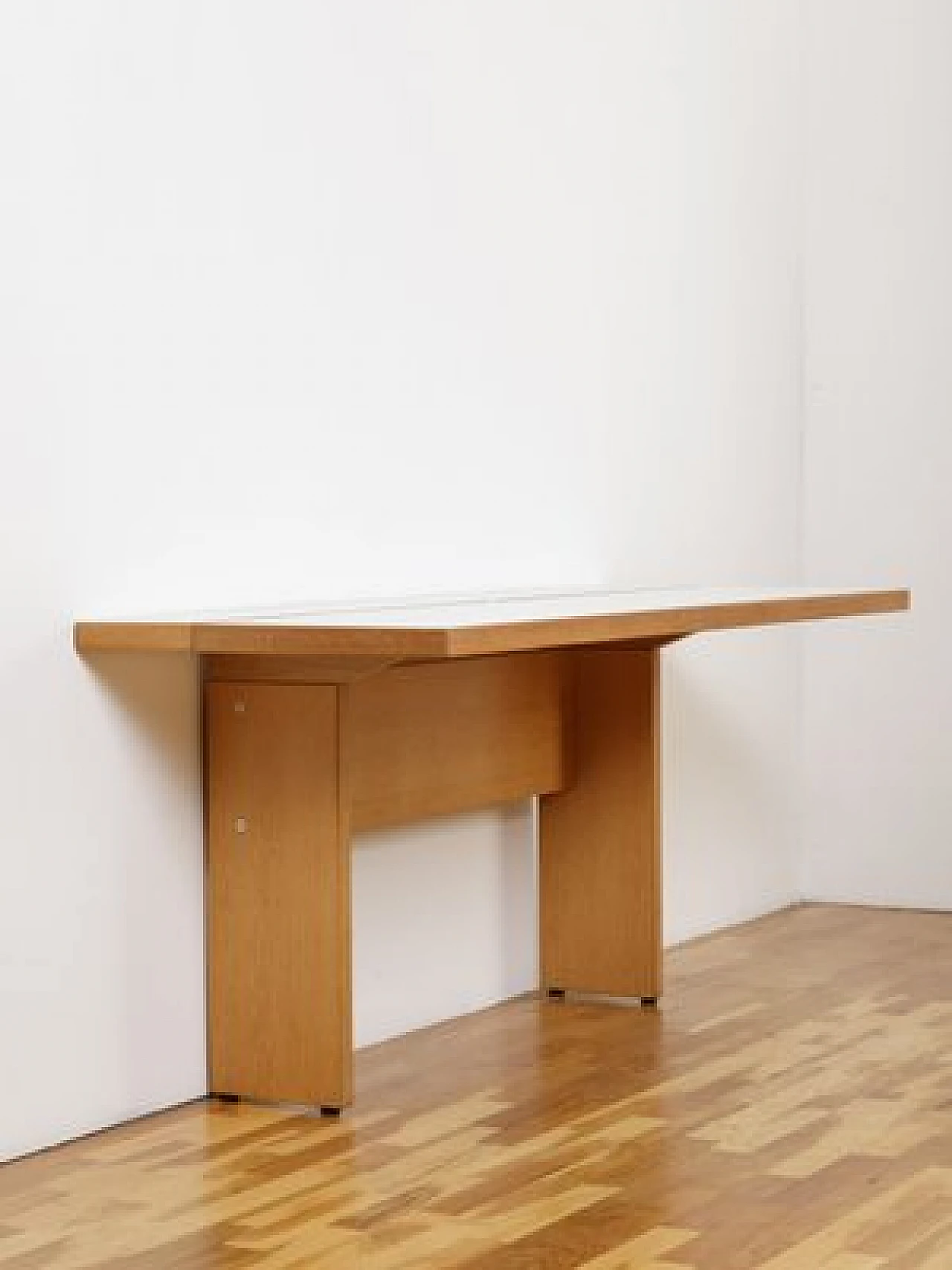 Console table in light wood and white laminate, 1980s 6