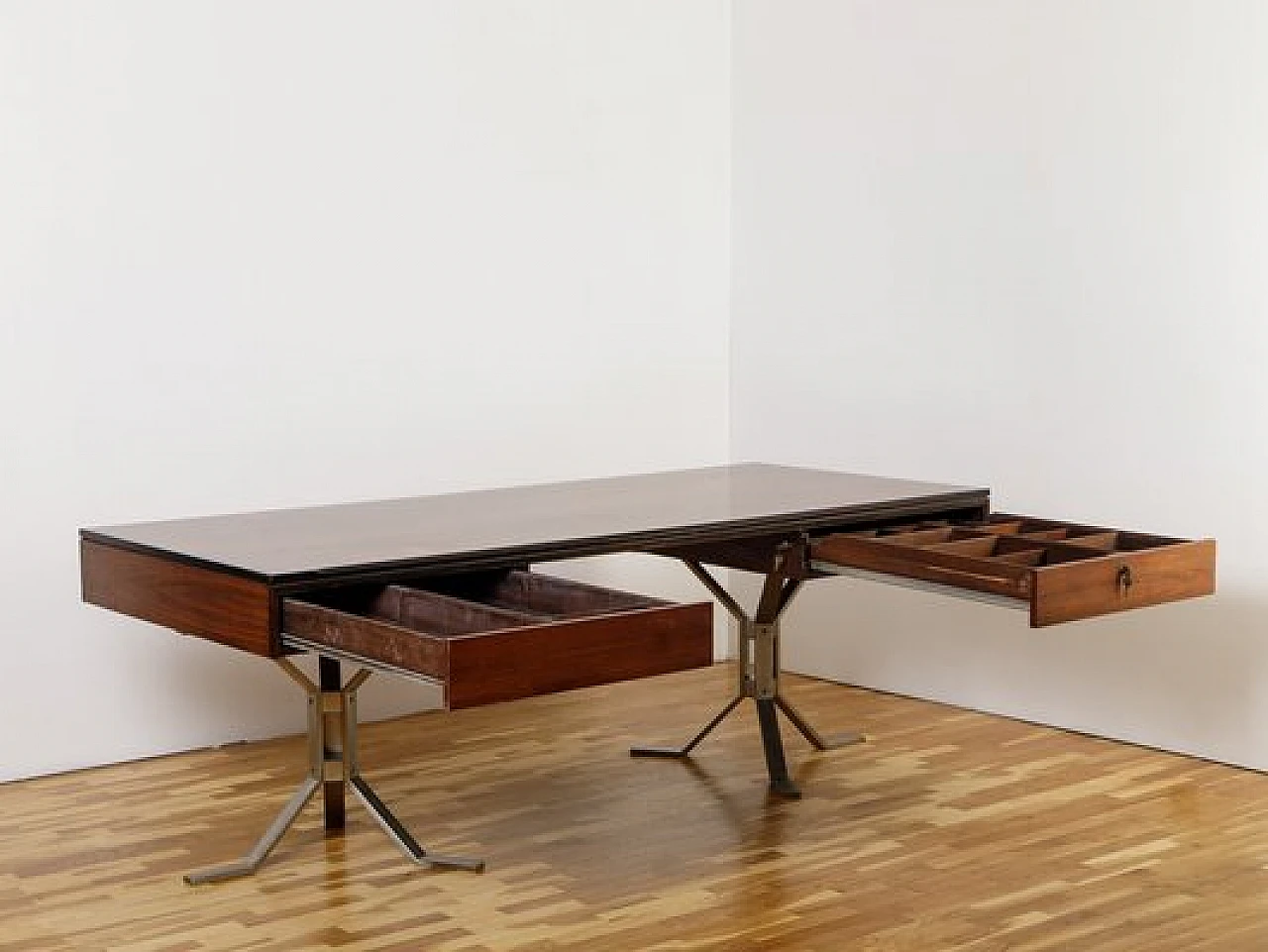 Wood and steel desk with two drawers, 1960s 2