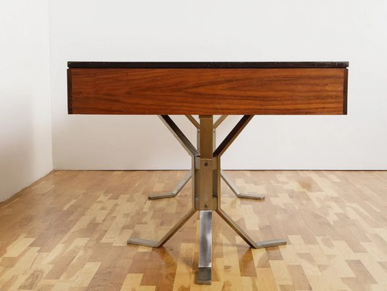 Wood and steel desk with two drawers, 1960s 3