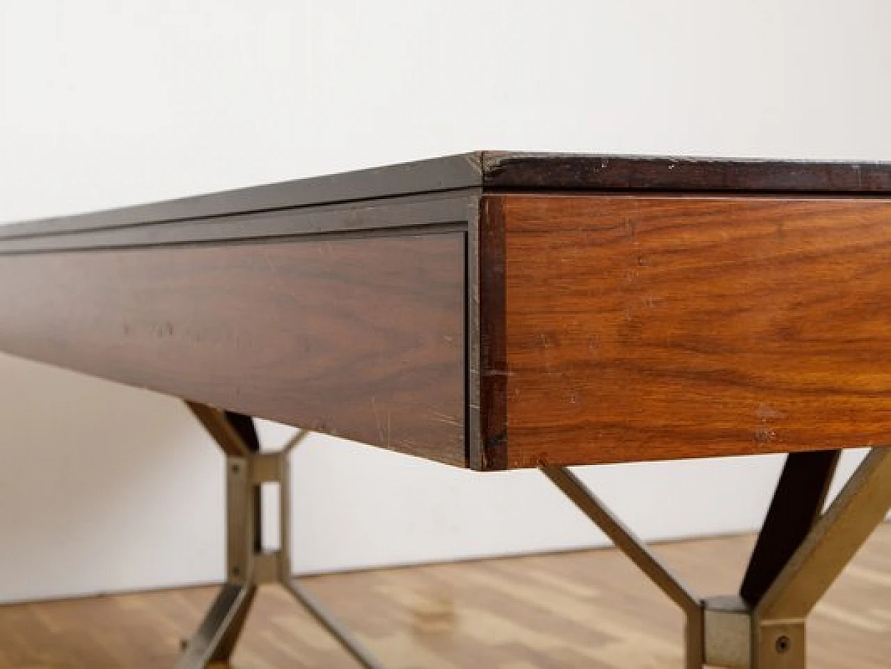 Wood and steel desk with two drawers, 1960s 4