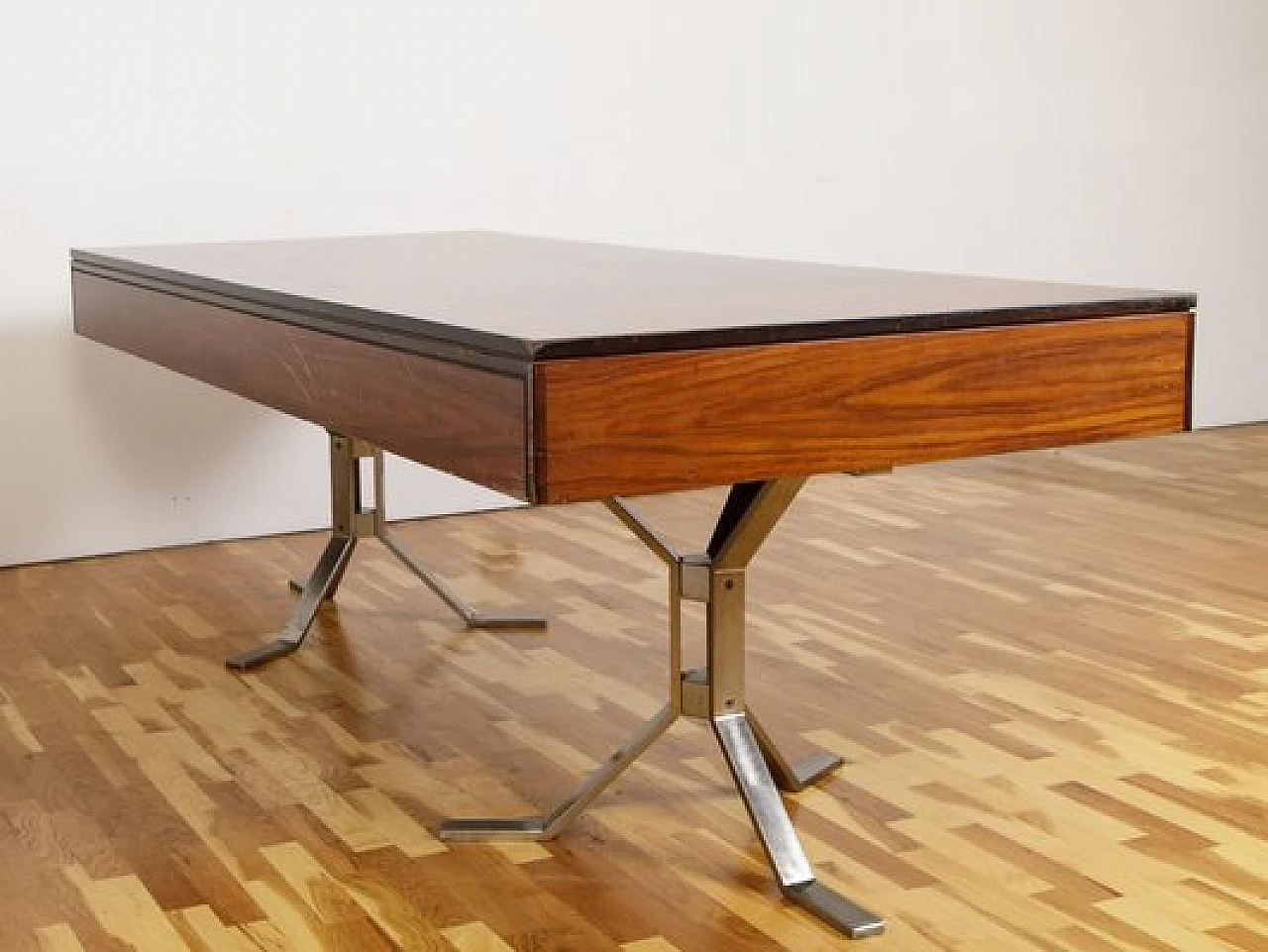 Wood and steel desk with two drawers, 1960s 5