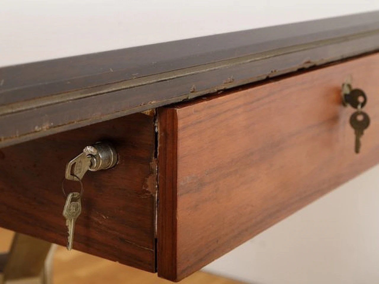 Wood and steel desk with two drawers, 1960s 6