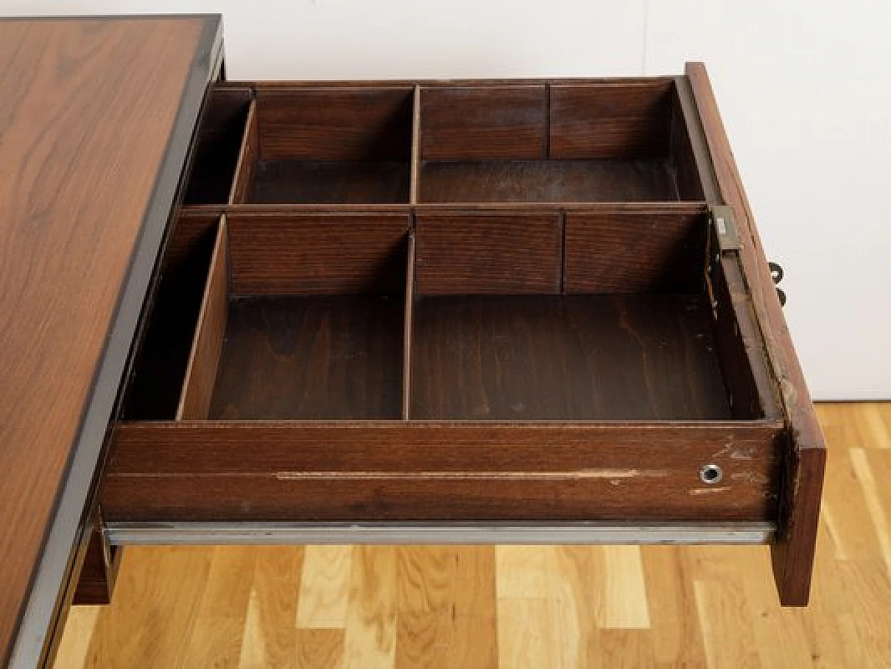 Wood and steel desk with two drawers, 1960s 9